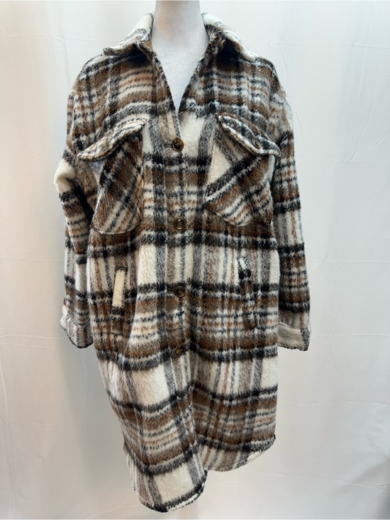 Blank NYC Jackets & Blazers - Blank NYC Cream Brown Black Plaid Teddy Shacket Jacket XS